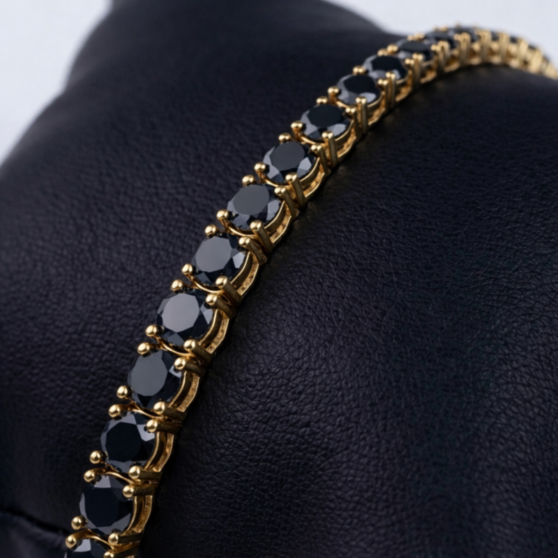 5.76 CT. Bracelet tennis en diamant noir en or blanc, jaune, rose ou noir 18k