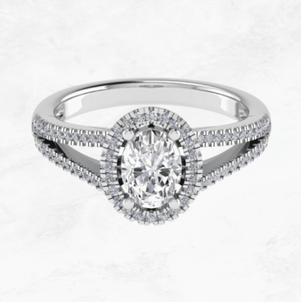 Split Shank Oval Diamond Halo Ring