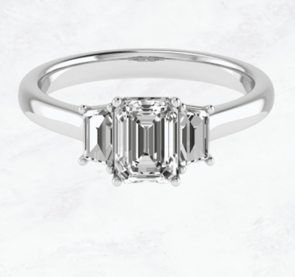Trilogy Ring with Emerald and Baguette Diamonds