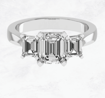 Trilogy Ring with All Emerald and Baguette Diamonds