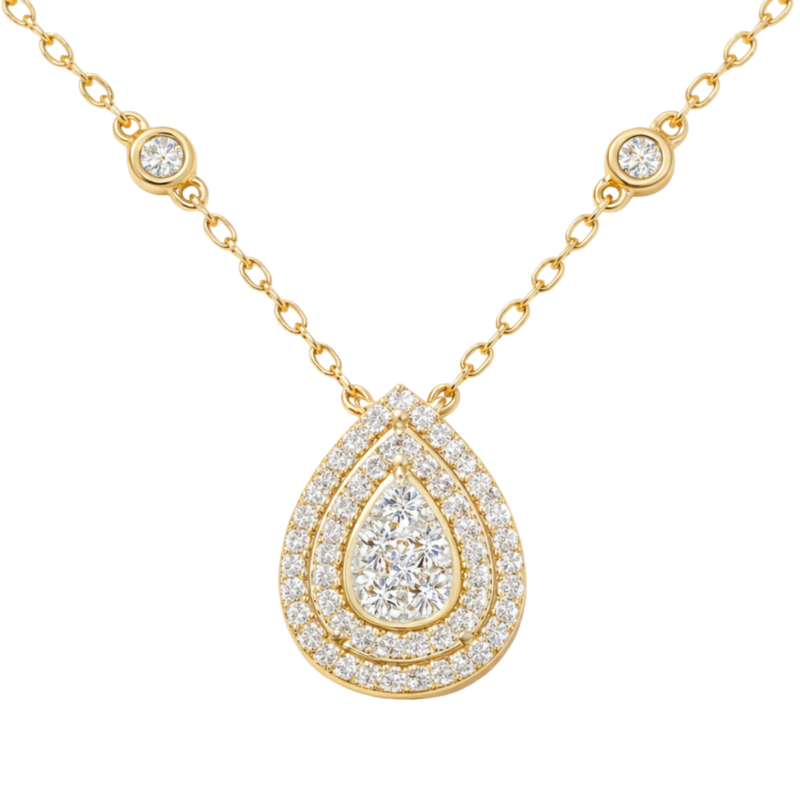 Double Halo Pear Pendant