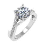 Twisted Pavé Round Side Stone Solitaire Ring - Belgium Diamonds Round Brilliant Cut Engagement Ring in 18k gold features a graceful twist shank adorned with pavé-set diamonds, leading up to a secure four-prong setting that elevates the center stone for maximum brilliance - Belgium Diamonds