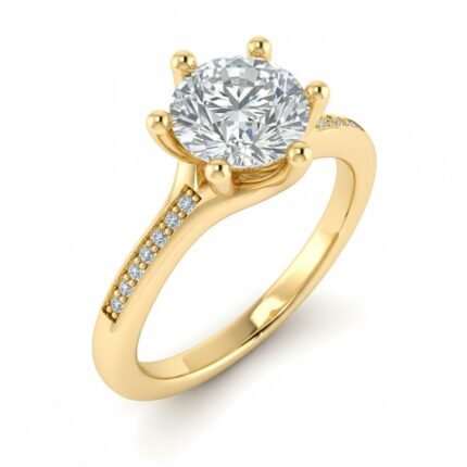 Elegant Round Solitaire Lotus Pavé Ring