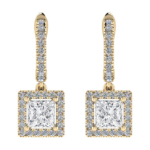 Princess-Cut Halo Drop Diamond Earrings