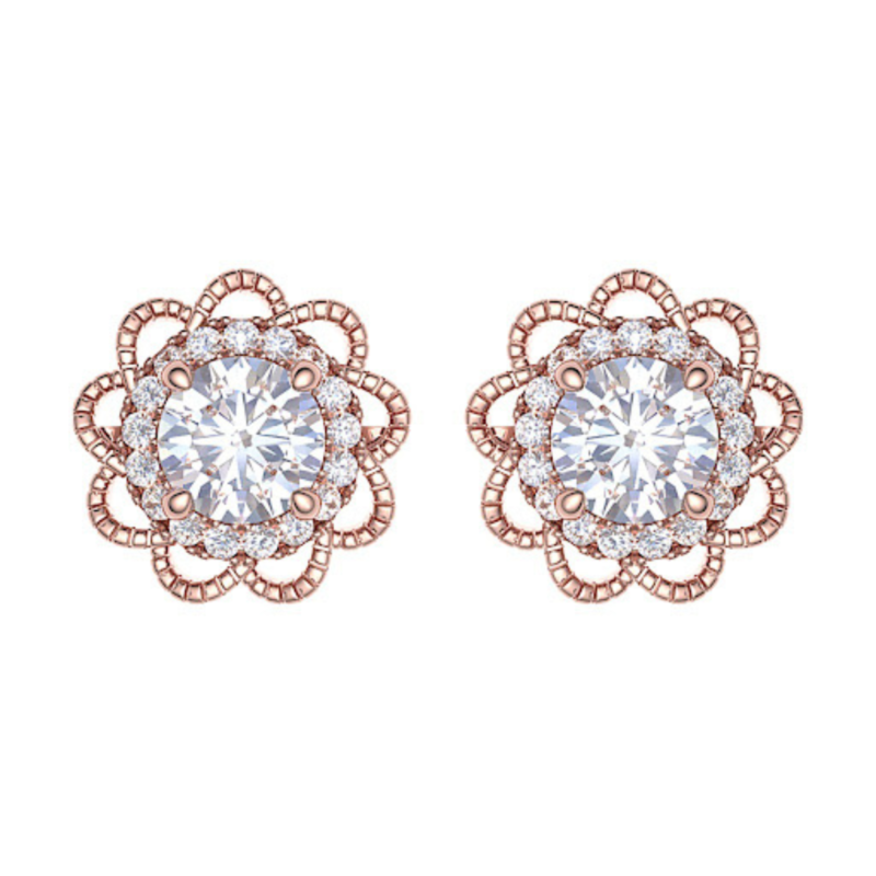 Vintage-Inspired Floral Lace Diamond Stud Earrings