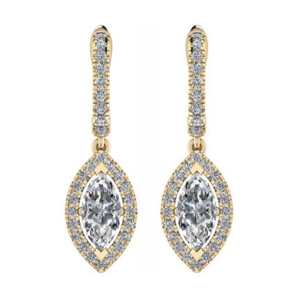 Marquise Halo Drop Diamond Earrings