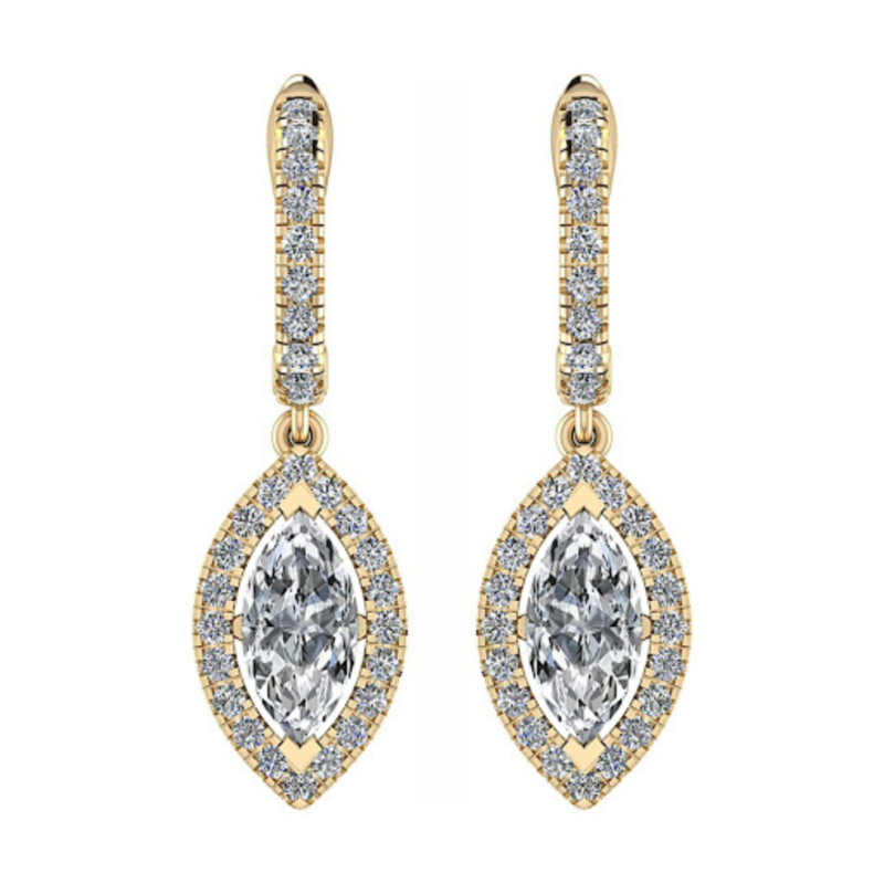 Marquise Halo Drop Diamond Earrings