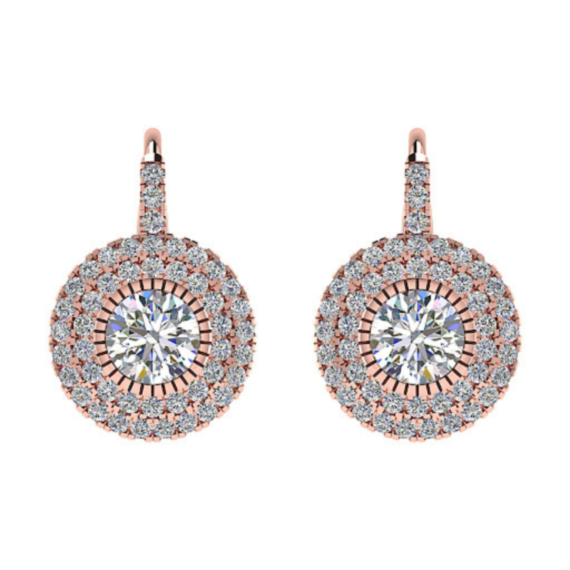 Round Brilliant Triple Halo Drop Diamond Earrings