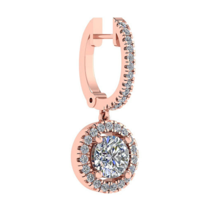 Round Halo Drop Diamond Earrings with Pavé Hoop
