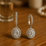 Σκουλαρίκια με διαμάντια σε οβάλ κοπή Double Halo