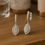 Marquise Halo Drop Diamond Earrings