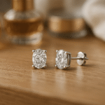 Oval Solitaire Diamond Stud Earrings in White Gold