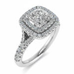 Cushion Double Halo Split Shoulder Ring