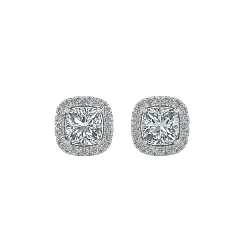 Avelisse Cushion Halo Diamond Stud Earrings