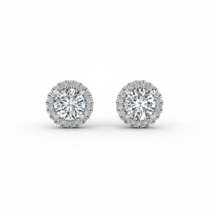Radiantelle Halo Round Diamond Stud Earrings