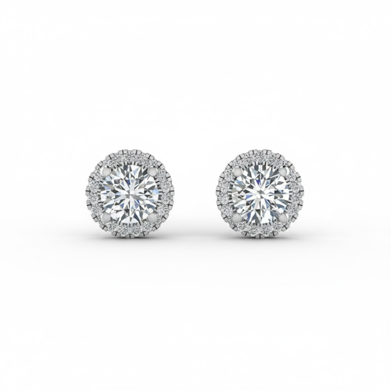 Radiantelle Halo Round Diamond Stud Earrings