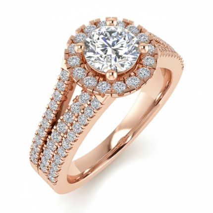 Split Shank Round Halo Side Stone Ring