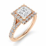 Princess Split-Shoulder Micro Halo Side Stone Solitaire Ring