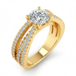 Round Triple-Row Split Shoulder Solitaire Ring